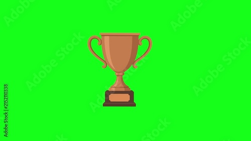 Trophy animated bronze cup award shining and sparkling for third place victory 4k chroma key green screen background