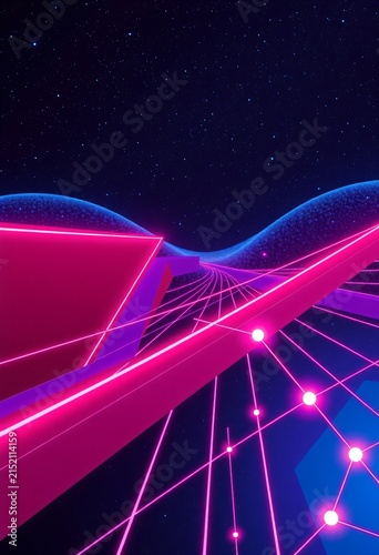 Futuristic neon space with dynamic lines and shapes