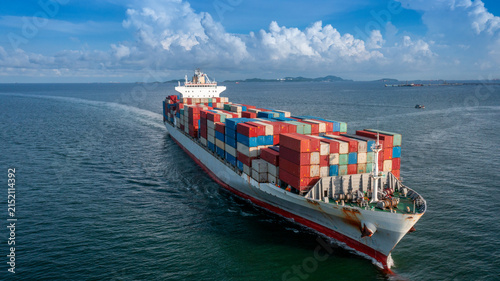 Aerial View of Container Cargo Ship Sailing at Sea for Global Shipping and International Trade