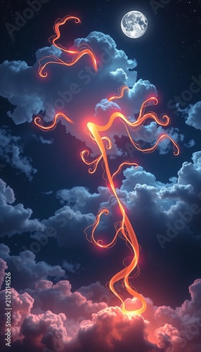 Glowing tendrils ascending into surreal night sky