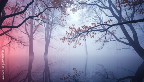 Cozy Ethereal Forest Canopy Reflections in Fog
