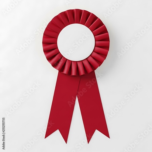Red ribbon award badge with metallic sheen