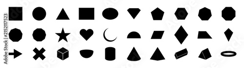 Geometric basic shapes collection. Trendy minimalist basic figure, diamond, circles, hexagon, star, triangle flat style.