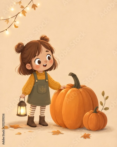 Little girl with lantern celebrating autumn harvest