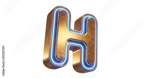 Three Dimensional Golden Copper Letter H With Blue Accent Isolated Design transparent background