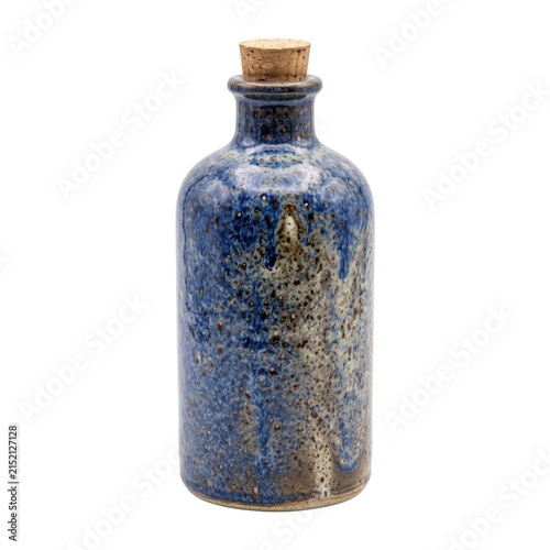 Quadro su tela Handcrafted ceramic bottle with a rustic blue speckled glaze and cork stopper