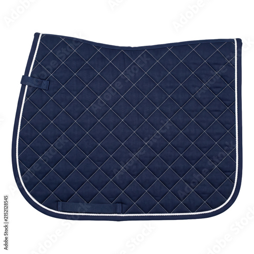 Foto Navy blue quilted saddle pad with white trim and D-ring straps