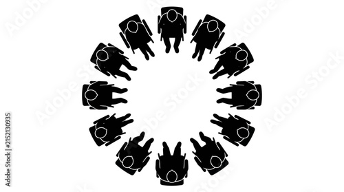 Top view silhouette of people sitting in circle.