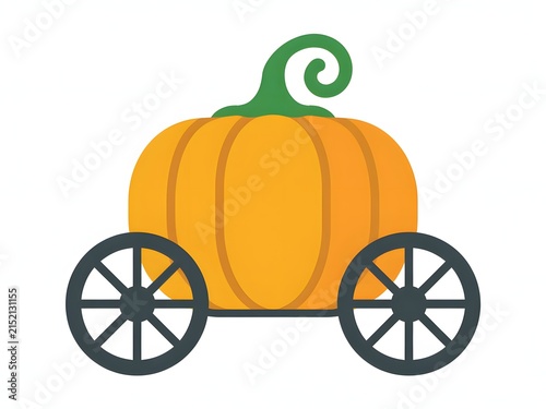 Whimsical pumpkin decorated carriage with wheels for autumn celebration