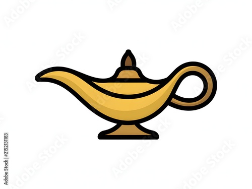 A classic golden lamp with a curved spout and narrow neck for oil or sand