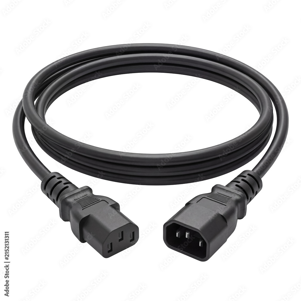 Fototapeta premium Coiled black power extension cable on white background