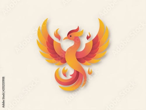 Majestic phoenix bird with vibrant orange and gold plumage