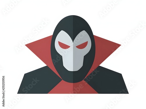 Mysterious masked figure with a hooded cloak and red accents