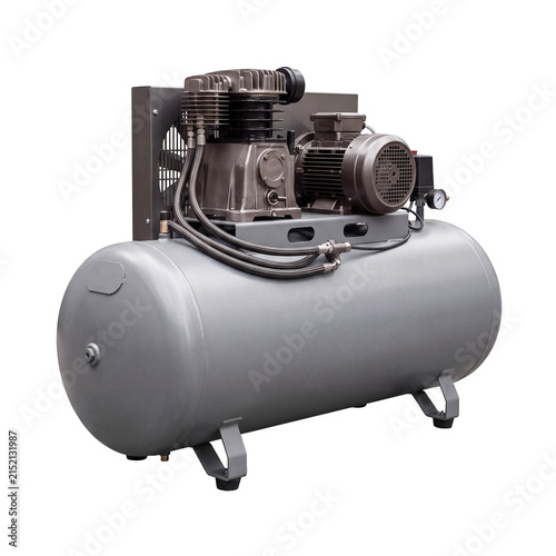 Obraz na plátne Industrial grey air compressor machine isolated on white background