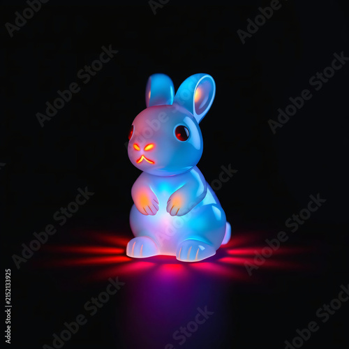 Cute Easter Bunny Rabbit Toy on Black Background with Easter Egg and Holiday Decoration for Spring Celebration and Festive Gift Concept