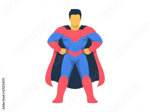 Superhero in red and blue standing confidently with arms crossed