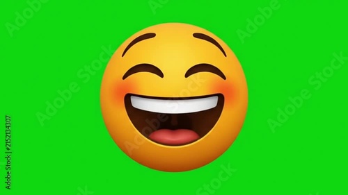 Playful 3D Laugh Emoji Bubble Pop Animation on Green Screen Background, Cute Yellow Reaction Face Motion Graphics for Social Media Overlay 4K