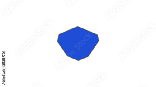 A royal blue trapezoid tile with a gold accent border skews its top edge sideways to morph into a rhombus then reverses the skew transformation