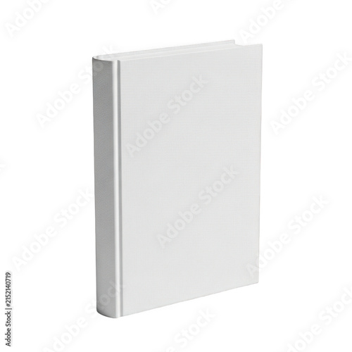 Blank white hardcover book standing upright