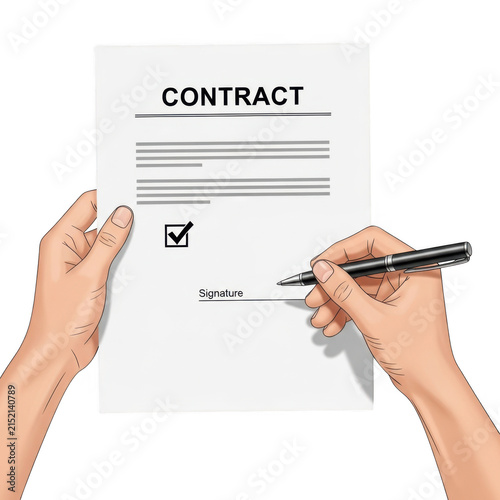 Person holding a contract and signing with a black pen