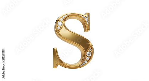 Elegant gold letter S with sparkling rhinestones isolated design transparent background
