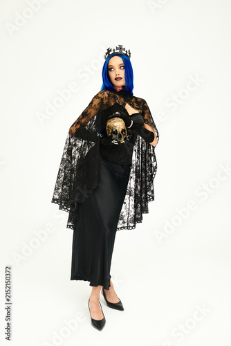 Canvas Print Gothic enchantress with blue hair and crown embodies Halloween allure
