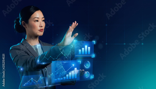 business woman touching digital screen