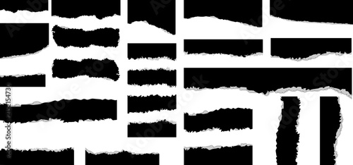 Cuadro en lienzo Set of black torn paper strips with rough ragged edges for design