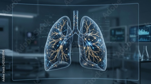 Advanced Medical Technology Analyzing Human Lungs in Futuristic Lab