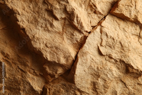 Close-up of a Cracked Sandstone Surface: A detailed view of a weathered sandstone rock face, highlighting its textured surface, fissures, and earthy tones.