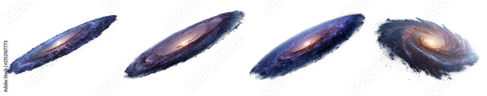 Fototapeta premium Four spiral galaxies shown from different angles isolated on transparent background