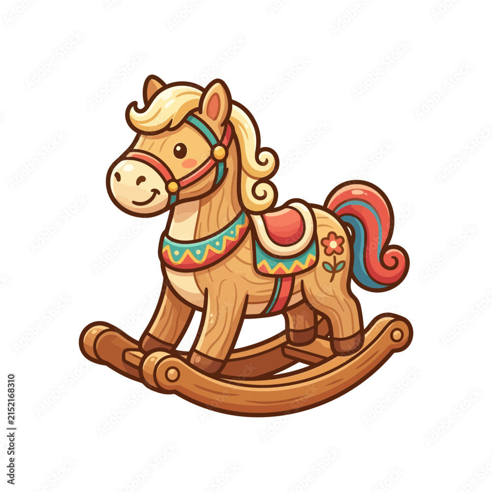 Obraz premium Traditional Handcrafted Wooden Rocking Horse Toy Icon Isolated on White Background for Children Playground Nursery Decor