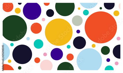 Abstract background with colorful polka dots in various circle sizes