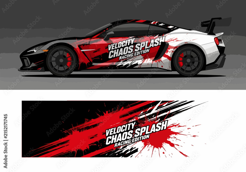 Fototapeta premium Red and white racing car with dynamic splash design