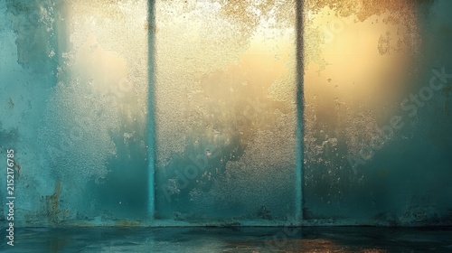 Rain Splattered Window With Blurred Golden Sunset Light And Teal Tones