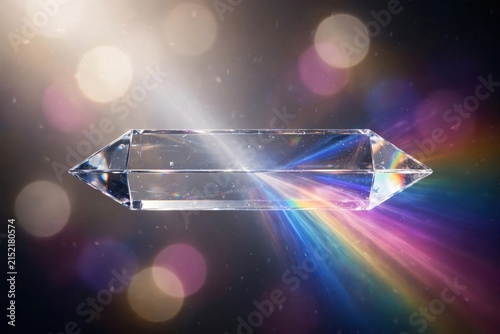 Crystal Prism Refracting Light into a Spectrum of Colors.