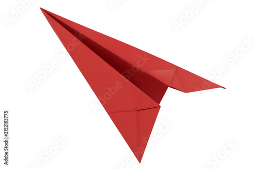 Single paper airplane made of red material 3d png isolated asset presented upon a plain transparent background.