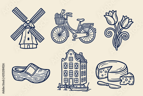Vintage Bicycle Collection Set with Retro Antique Bike Icons, Hand Drawn Vector Illustrations, Classic City Cycling Symbols and Decorative Seamless Pattern Design