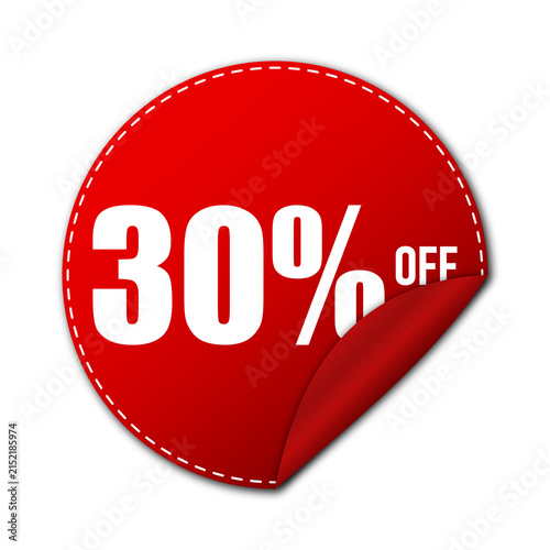 30% Off Red Discount Sale Sticker with Peel Corner, Special Offer Promotion Label