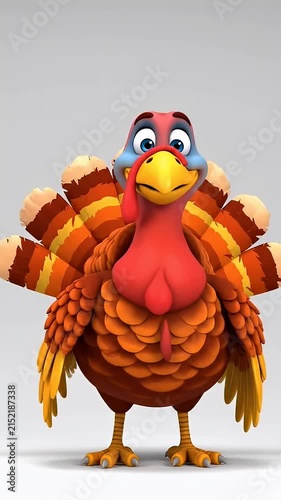 3D cartoon turkey mascot for Thanksgiving.