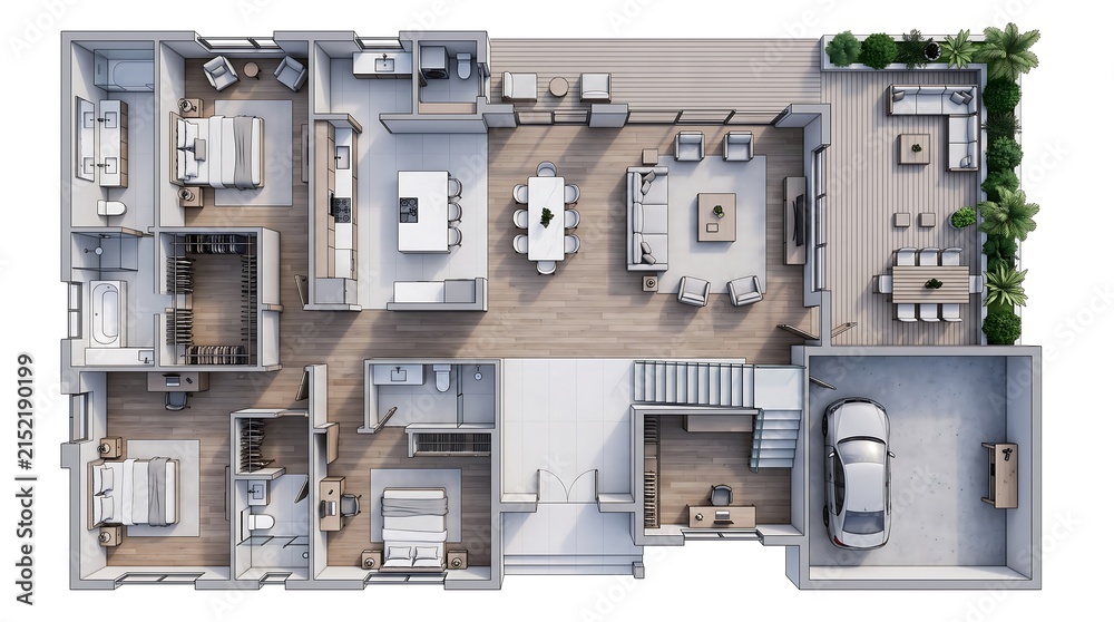 Obraz premium Detailed architectural drawing of a large two story home s floor plan showing room layouts and interior spaces