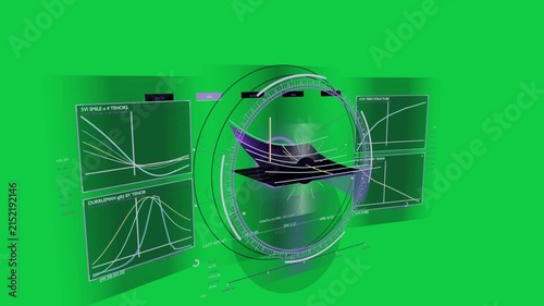 Camera rotating clockwise starting HUD on transparent void, centering gauge and revealing charts