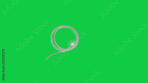 Pale beige orb emitting ribbon looping into rings forming radial emblem on transparent black