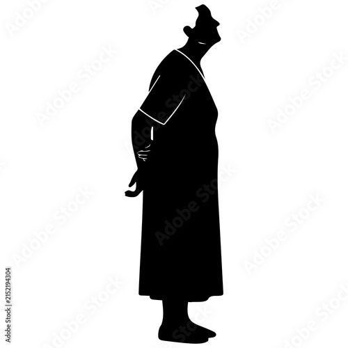 Принти на полотні Old woman silhouette with hands behind back looking up for contemplation and memory theme
