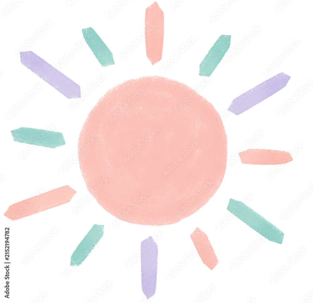 Fototapeta premium pink sun imperfect soft color oil pastel shine hand drawn kids core