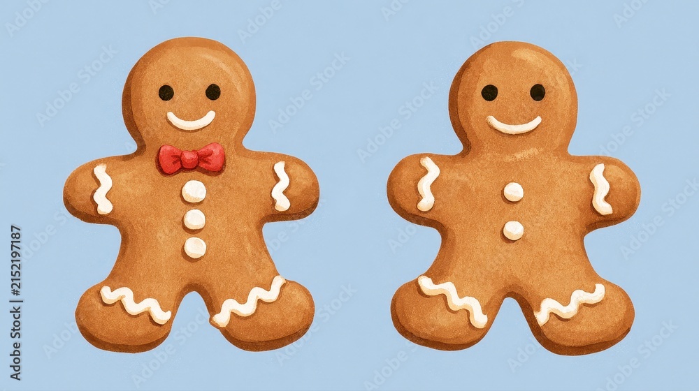 Fototapeta premium Gingerbread flat design front view sweet seasonal treat water color Split-complementary color scheme. 
