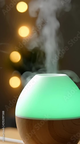 Essential oil diffuser releasing steam in home wellness setting.