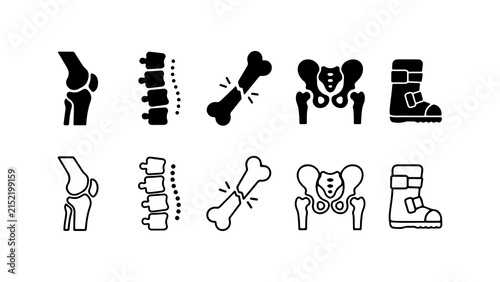 Orthopedic Injury Icon Set in Silhouette and Outline Vector Style
