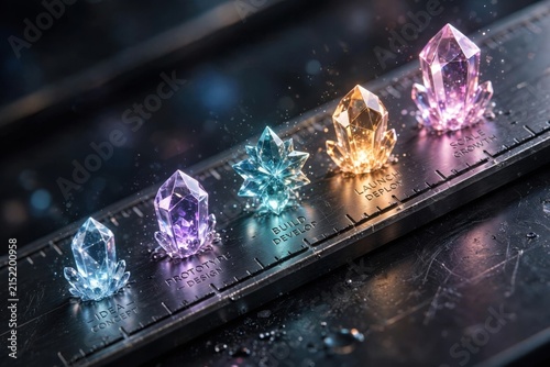 Row of Luminous Crystals Glowing with Inner Light.