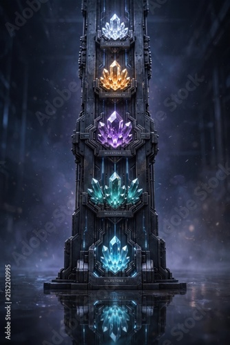 Mystical Crystal Tower of Power in Enchanted Forest.